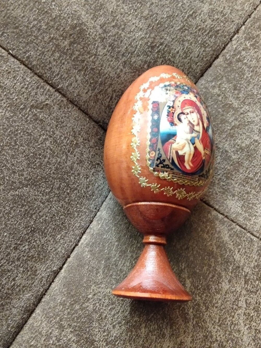 Russian icon wooden painted egg.